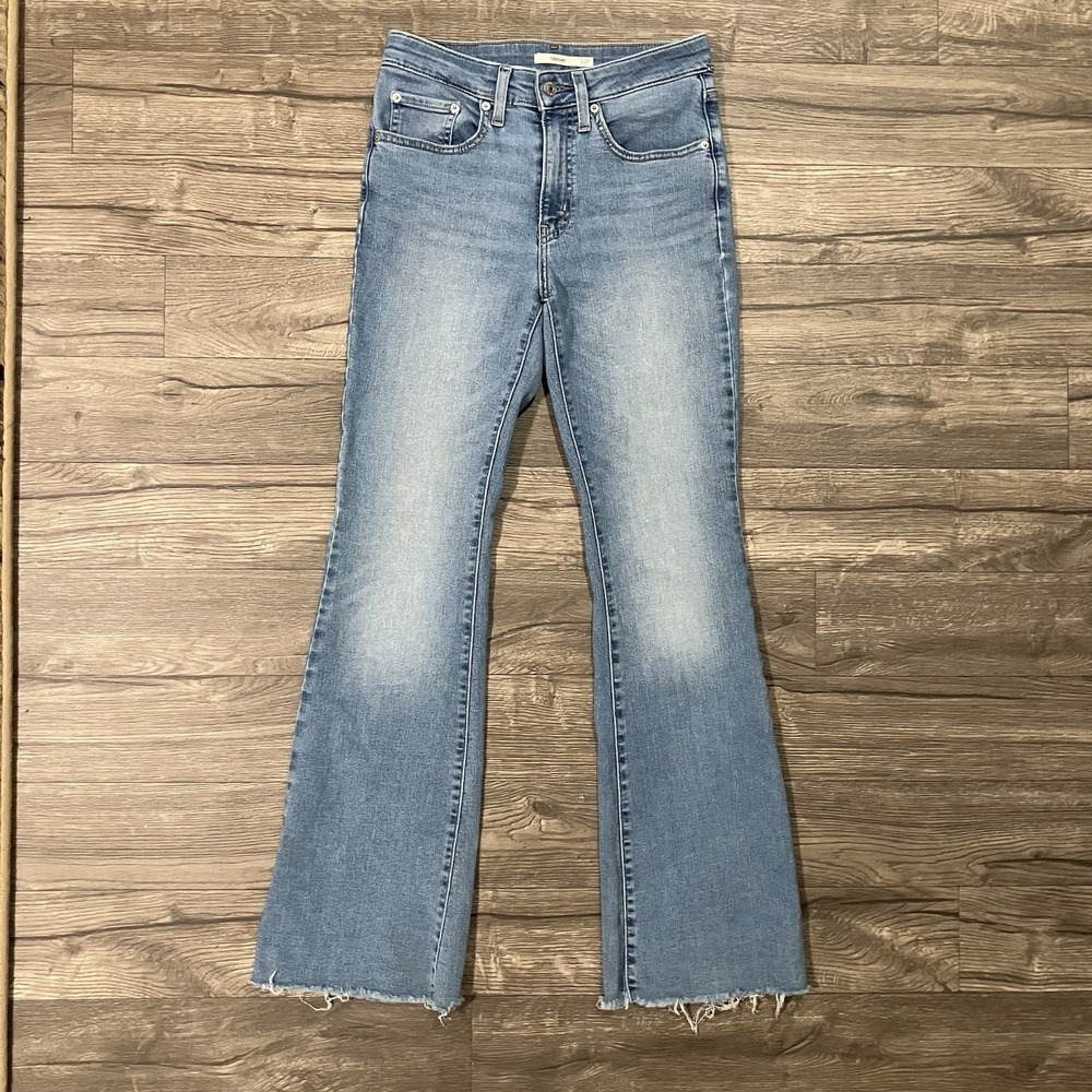 Levi's 726 Flare Jeans Women 27 Stretch Denim Light Wash Boho Raw Hem